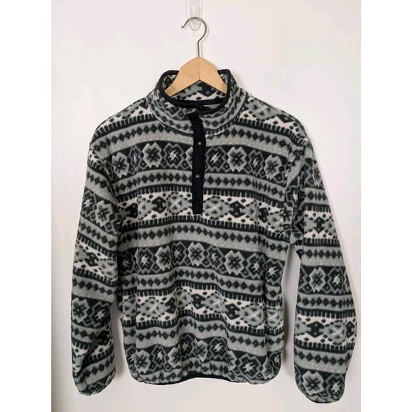 L.L. Bean Vintage Women's Size Medium M Aztec Print Pullover Fleece Grey - Picture 1 of 3